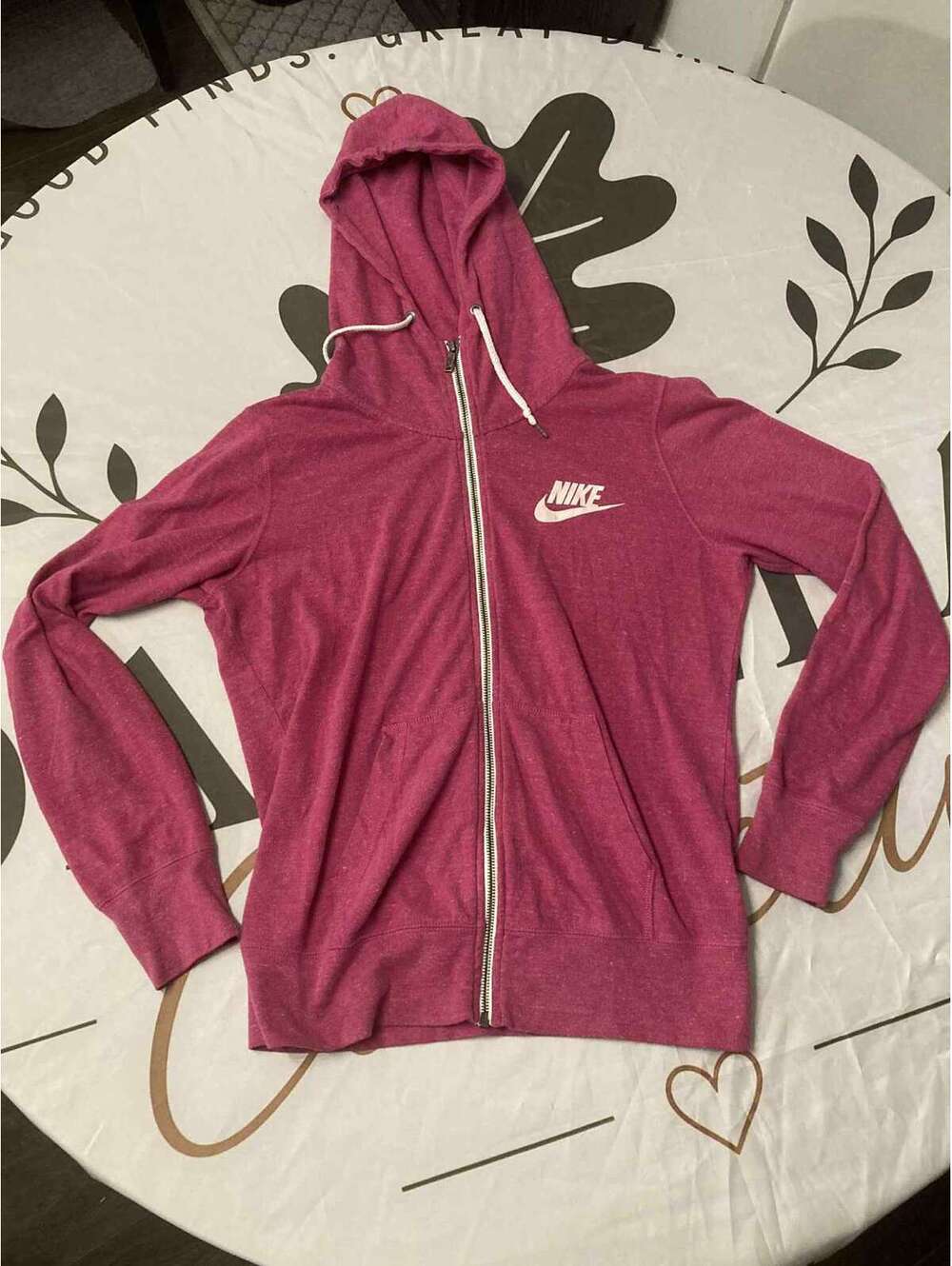 Nike Zip-Up Large Hoodie in Pink with White Logo